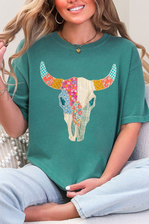 Patchwork Steer Head Comfort Colors Adult Ring-Spun Cotton Tee
