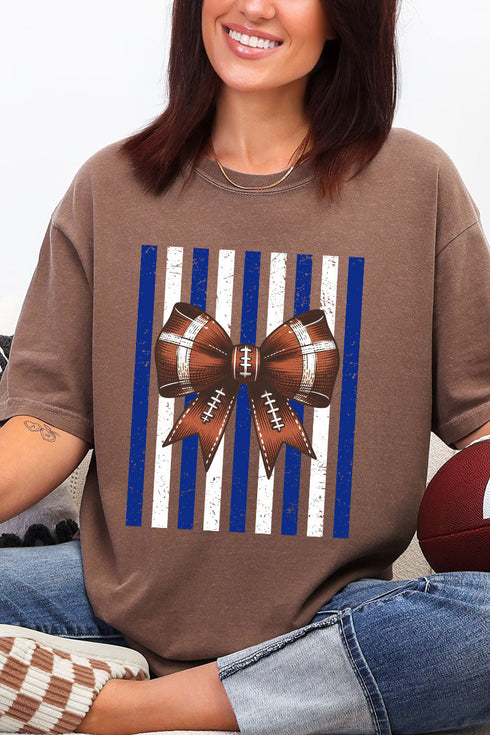 Blue & White Varsity Bow Comfort Colors Adult Ring-Spun Cotton Tee