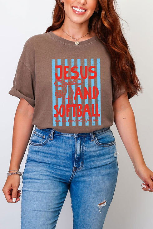 Jesus And Softball Comfort Colors Adult Ring-Spun Cotton Tee