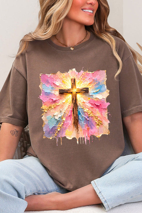 Pastel Brushstroke Cross Comfort Colors Adult Ring-Spun Cotton Tee
