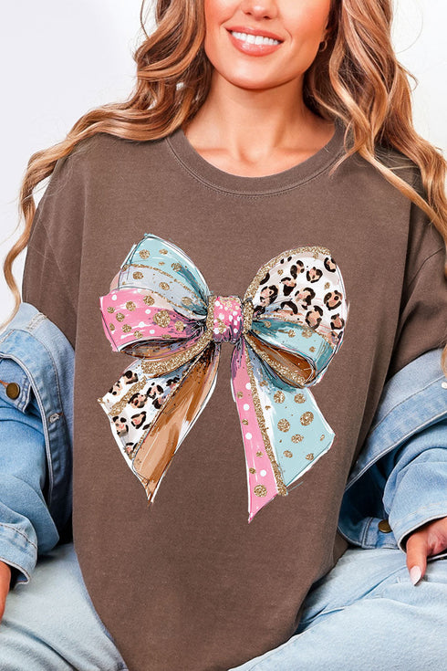 Pastel Leopard Bow Comfort Colors Adult Ring-Spun Cotton Tee