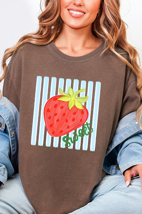 Sweet Strawberry Stripes Comfort Colors Adult Ring-Spun Cotton Tee