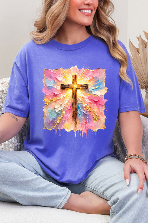 Pastel Brushstroke Cross Comfort Colors Adult Ring-Spun Cotton Tee