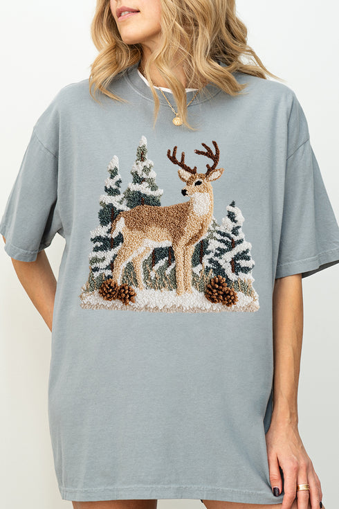 Faux Yarn Winter Deer Comfort Colors Adult Ring-Spun Cotton Tee