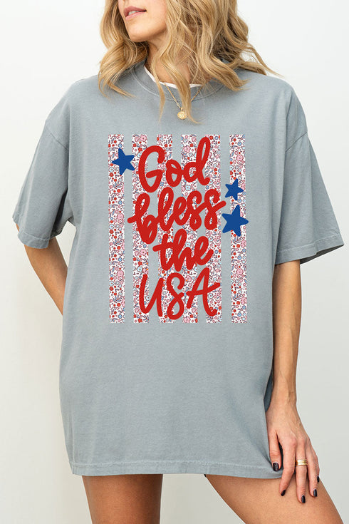 Floral God Bless The USA Comfort Colors Adult Ring-Spun Cotton Tee