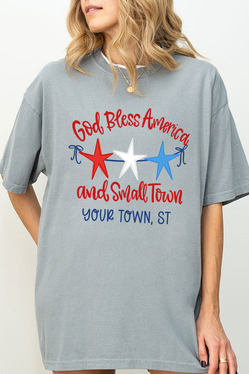 Personalized God Bless America And Small Town Comfort Colors Adult Ring-Spun Cotton Tee