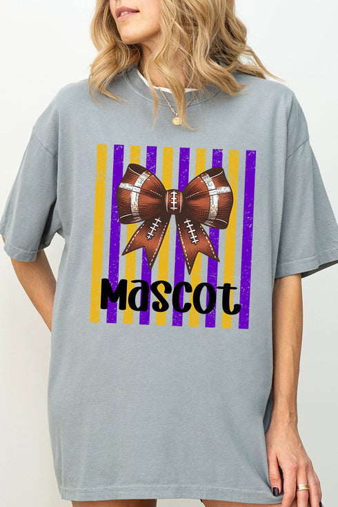 Personalized Purple & Yellow Gold Varsity Bow Comfort Colors Adult Ring-Spun Cotton Tee *Enter Mascot Name