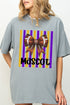 Personalized Purple & Yellow Gold Varsity Bow Comfort Colors Adult Ring-Spun Cotton Tee *Enter Mascot Name