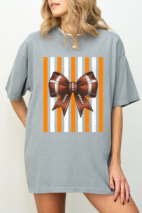 Fiery Orange & White Varsity Bow Comfort Colors Adult Ring-Spun Cotton Tee
