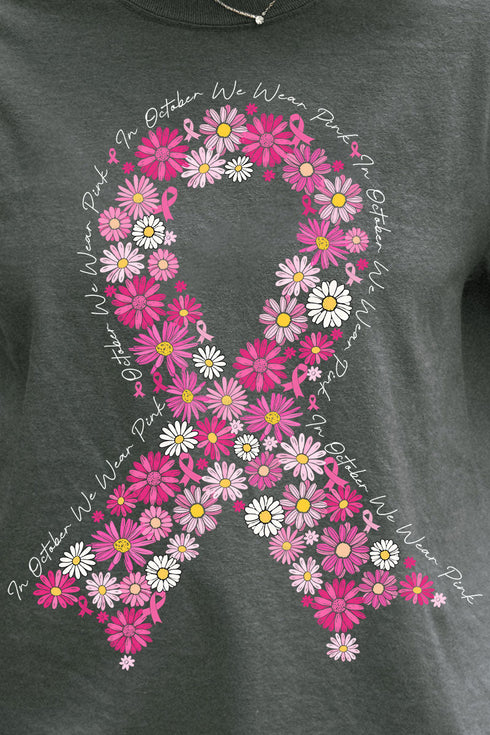 Floral In October We Fight Ribbon Comfort Colors Adult Ring-Spun Cotton Tee