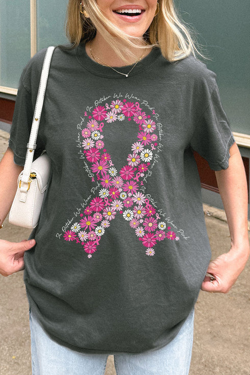 Floral In October We Fight Ribbon Comfort Colors Adult Ring-Spun Cotton Tee