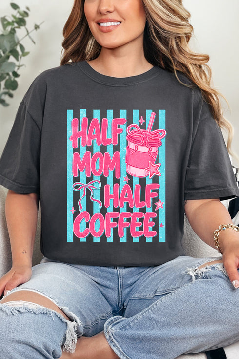 Pink Pop Half Mom Half Coffee Comfort Colors Adult Ring-Spun Cotton Tee