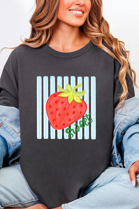 Sweet Strawberry Stripes Comfort Colors Adult Ring-Spun Cotton Tee