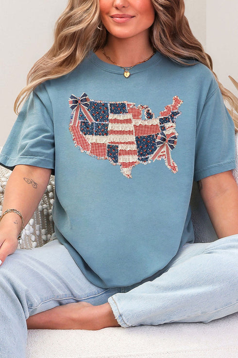 Faux Patchwork USA Map Comfort Colors Adult Ring-Spun Cotton Tee