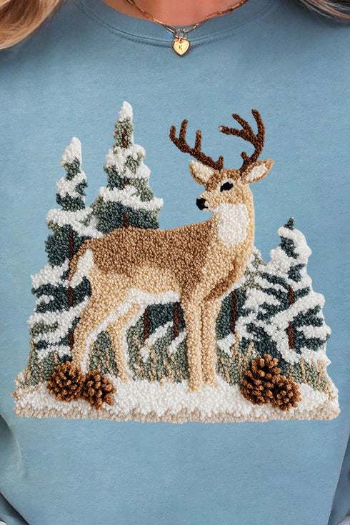 Faux Yarn Winter Deer Comfort Colors Adult Ring-Spun Cotton Tee