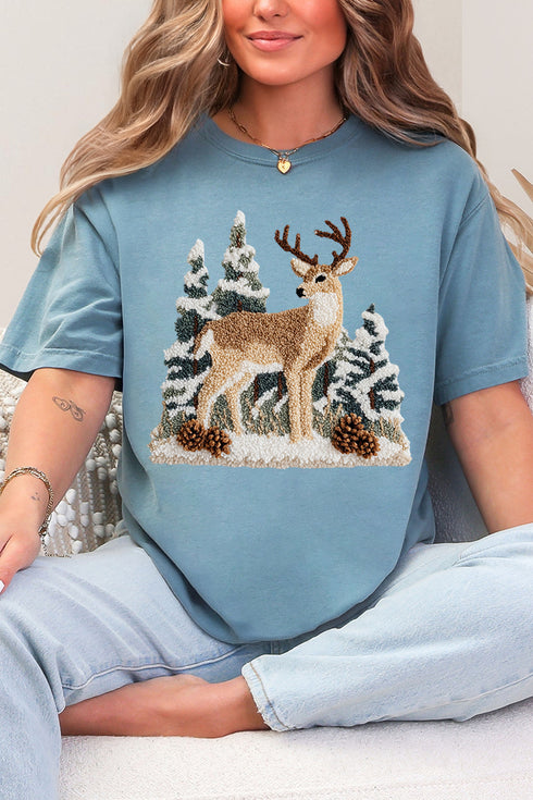 Faux Yarn Winter Deer Comfort Colors Adult Ring-Spun Cotton Tee