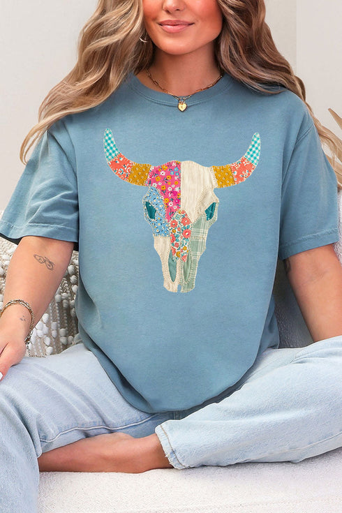 Patchwork Steer Head Comfort Colors Adult Ring-Spun Cotton Tee