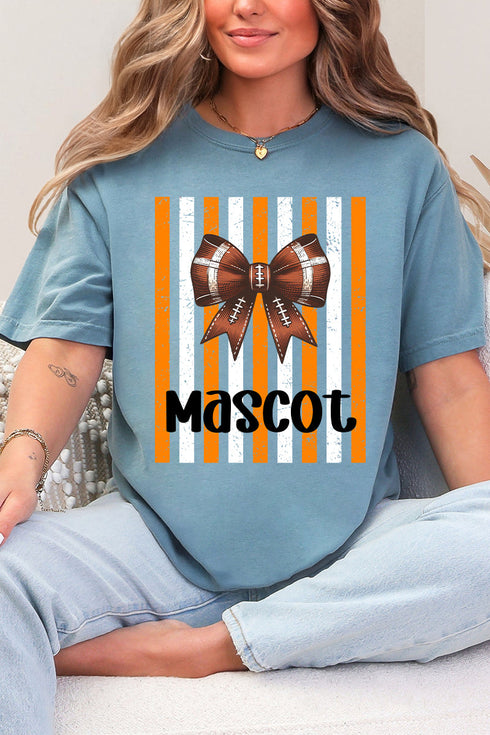 Personalized Fiery Orange & White Varsity Bow Comfort Colors Adult Ring-Spun Cotton Tee *Enter Mascot Name