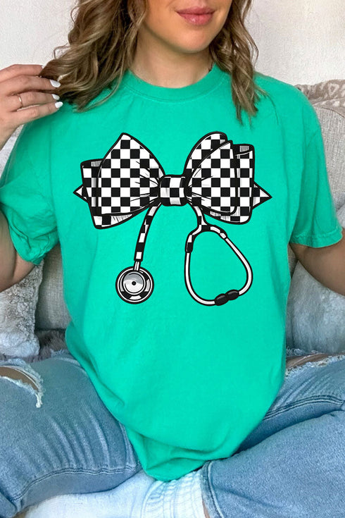 Checkered Black Stethoscope Comfort Colors Adult Ring-Spun Cotton Tee