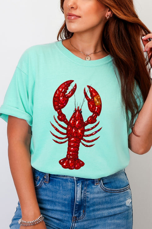 Faux Rhinestone Crawfish Comfort Colors Adult Ring-Spun Cotton Tee