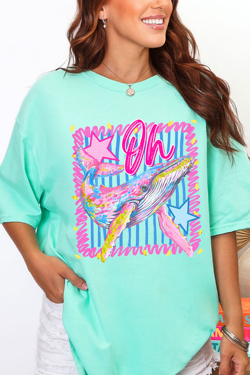 Striped Oh Whale Comfort Colors Adult Ring-Spun Cotton Tee