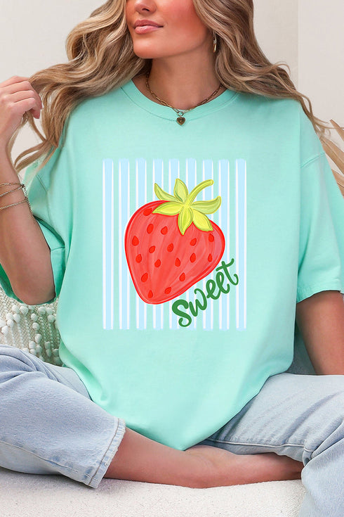 Sweet Strawberry Stripes Comfort Colors Adult Ring-Spun Cotton Tee