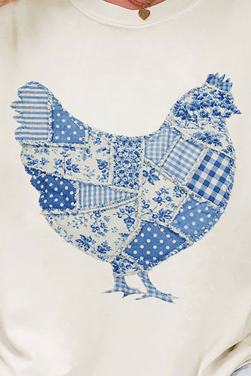 Faux Patchwork Blue Chicken Comfort Colors Adult Ring-Spun Cotton Tee