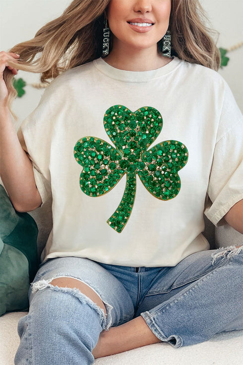 Faux Rhinestone Clover Comfort Colors Adult Ring-Spun Cotton Tee