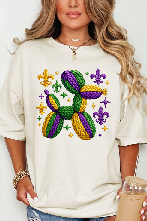 Faux Yarn Mardi Gras Balloon Dog Comfort Colors Adult Ring-Spun Cotton Tee