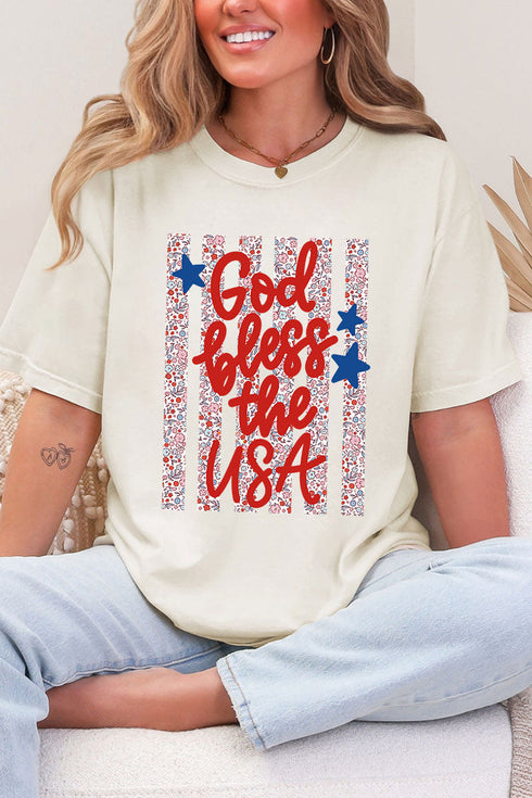 Floral God Bless The USA Comfort Colors Adult Ring-Spun Cotton Tee