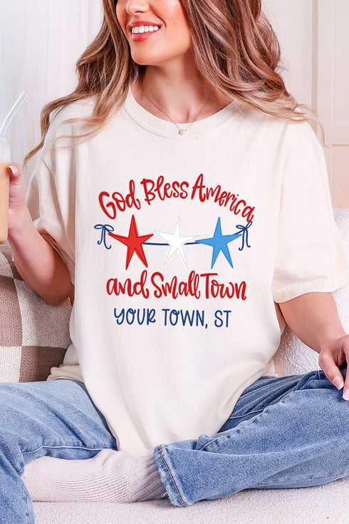 Personalized God Bless America And Small Town Comfort Colors Adult Ring-Spun Cotton Tee