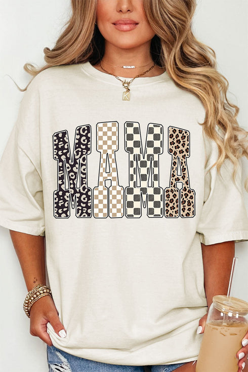 Leopard Checkered Mama Comfort Colors Adult Ring-Spun Cotton Tee