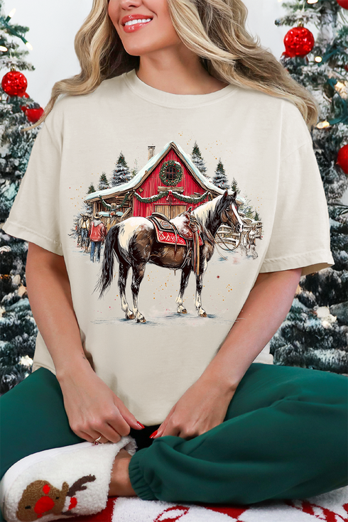 Snowy Stable Christmas Comfort Colors Adult Ring-Spun Cotton Tee