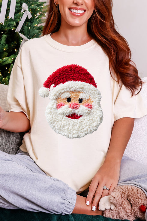 Faux Yarn Stitched With Cheer Santa Comfort Colors Adult Ring-Spun Cotton Tee