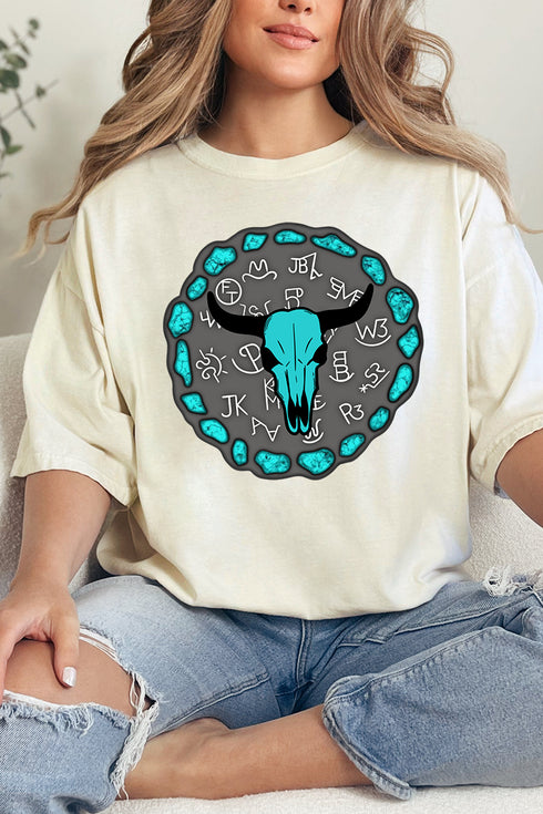 Turquoise Steer Stone Comfort Colors Adult Ring-Spun Cotton Tee