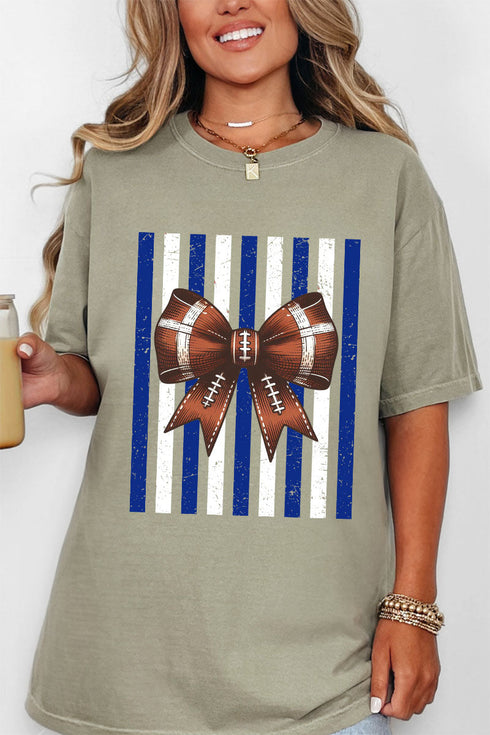 Blue & White Varsity Bow Comfort Colors Adult Ring-Spun Cotton Tee