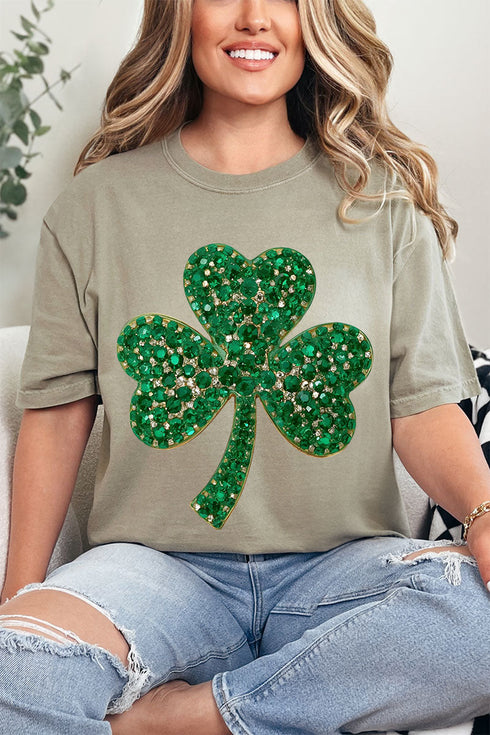 Faux Rhinestone Clover Comfort Colors Adult Ring-Spun Cotton Tee
