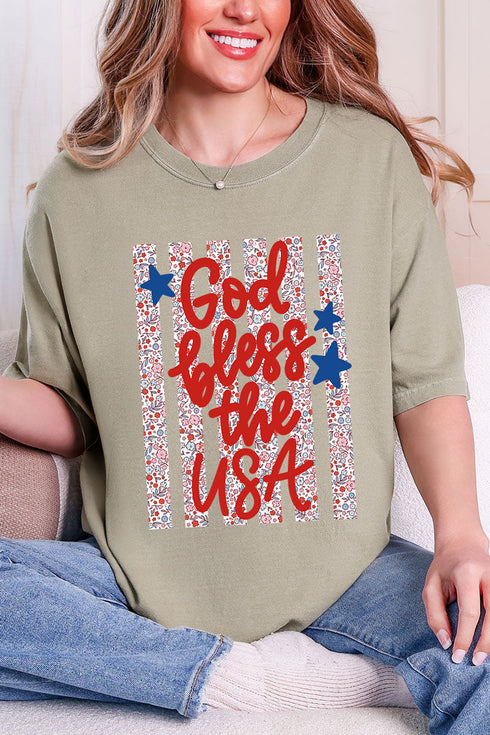 Floral God Bless The USA Comfort Colors Adult Ring-Spun Cotton Tee