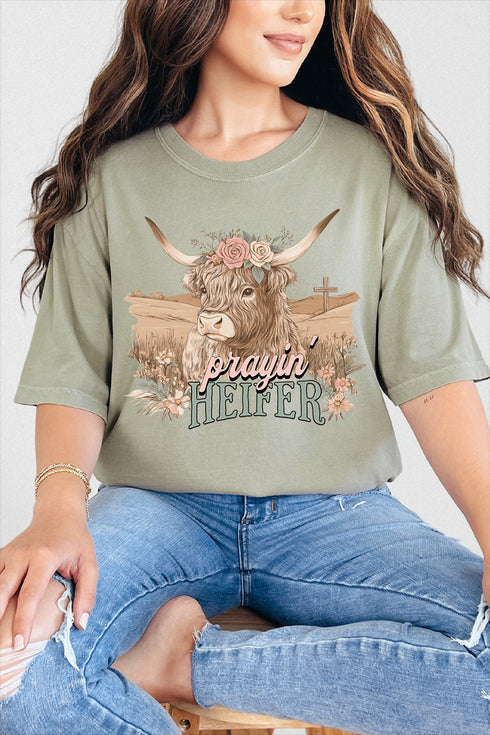 Prayin' Heifer Comfort Colors Adult Ring-Spun Cotton Tee