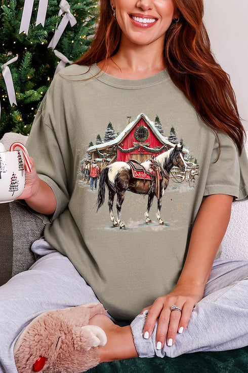 Snowy Stable Christmas Comfort Colors Adult Ring-Spun Cotton Tee