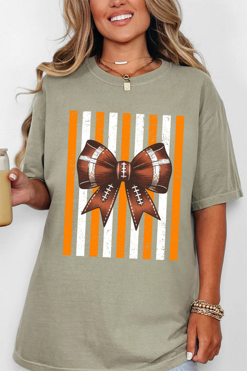 Fiery Orange & White Varsity Bow Comfort Colors Adult Ring-Spun Cotton Tee