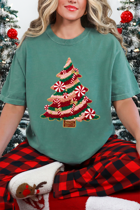 Faux Yarn Candy Cane Wishes Comfort Colors Adult Ring-Spun Cotton Tee