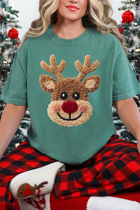 Faux Yarn Red Nose Reindeer Comfort Colors Adult Ring-Spun Cotton Tee