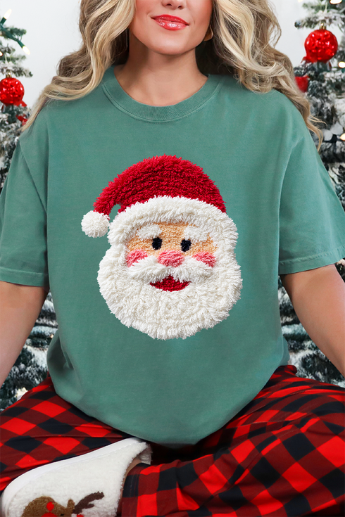 Faux Yarn Stitched With Cheer Santa Comfort Colors Adult Ring-Spun Cotton Tee