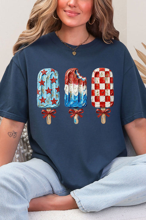 Painted Patriotic Popsicles Comfort Colors Adult Ring-Spun Cotton Tee