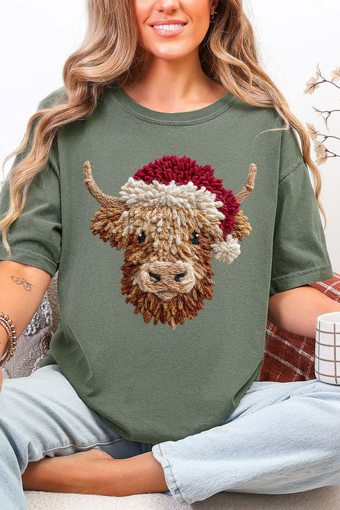 Faux Yarn Highland Cow Comfort Colors Adult Ring-Spun Cotton Tee
