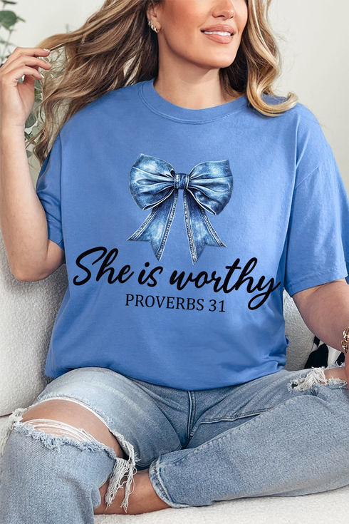 Blue Bow Worthy Comfort Colors Adult Ring-Spun Cotton Tee