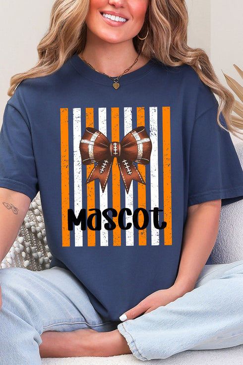 Personalized Fiery Orange & White Varsity Bow Comfort Colors Adult Ring-Spun Cotton Tee *Enter Mascot Name