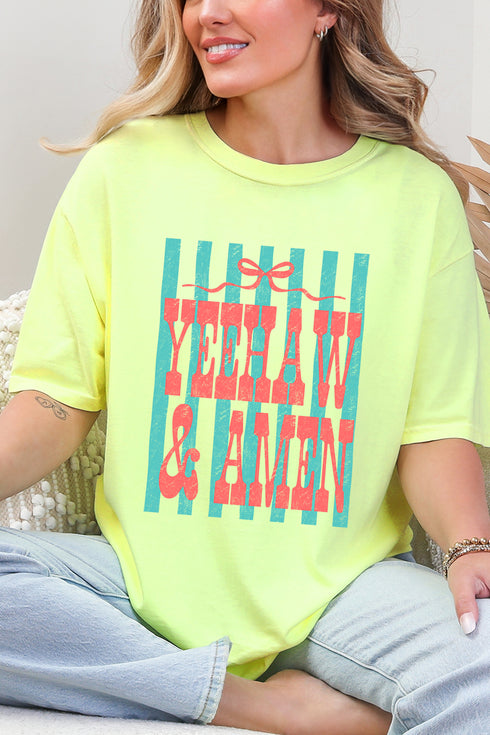 Striped Yeehaw & Amen Comfort Colors Adult Ring-Spun Cotton Tee