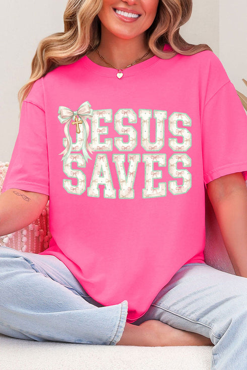 Jesus Saves Coquette Cross Comfort Colors Adult Ring-Spun Cotton Tee
